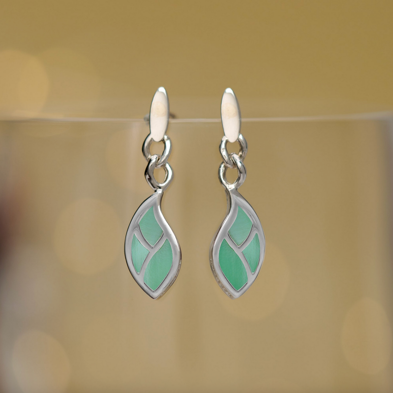 Boma Green Mother of Pearl Leaf Flow Earrings