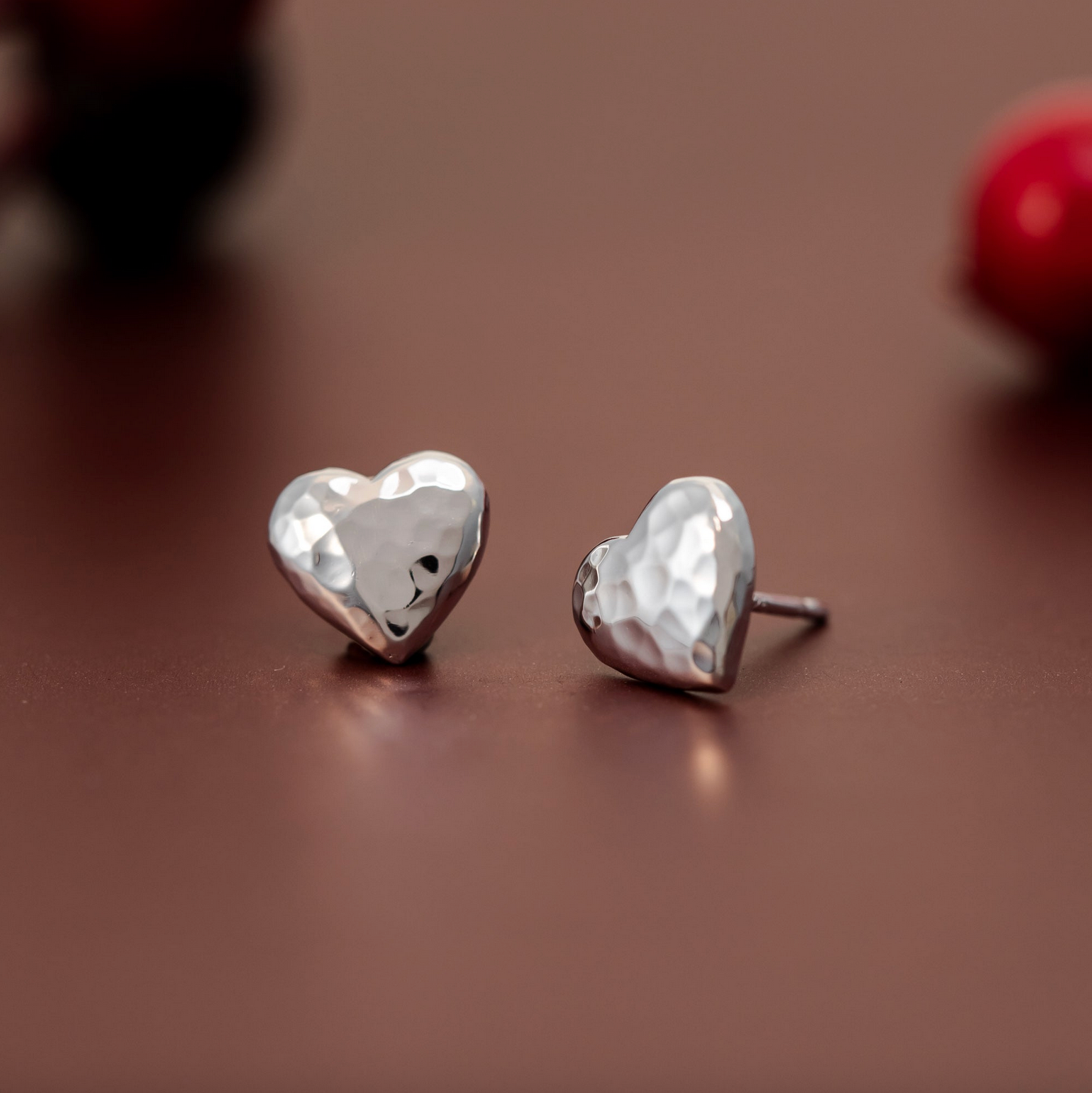 Boma Hammered Silver Heart Stud Earrings