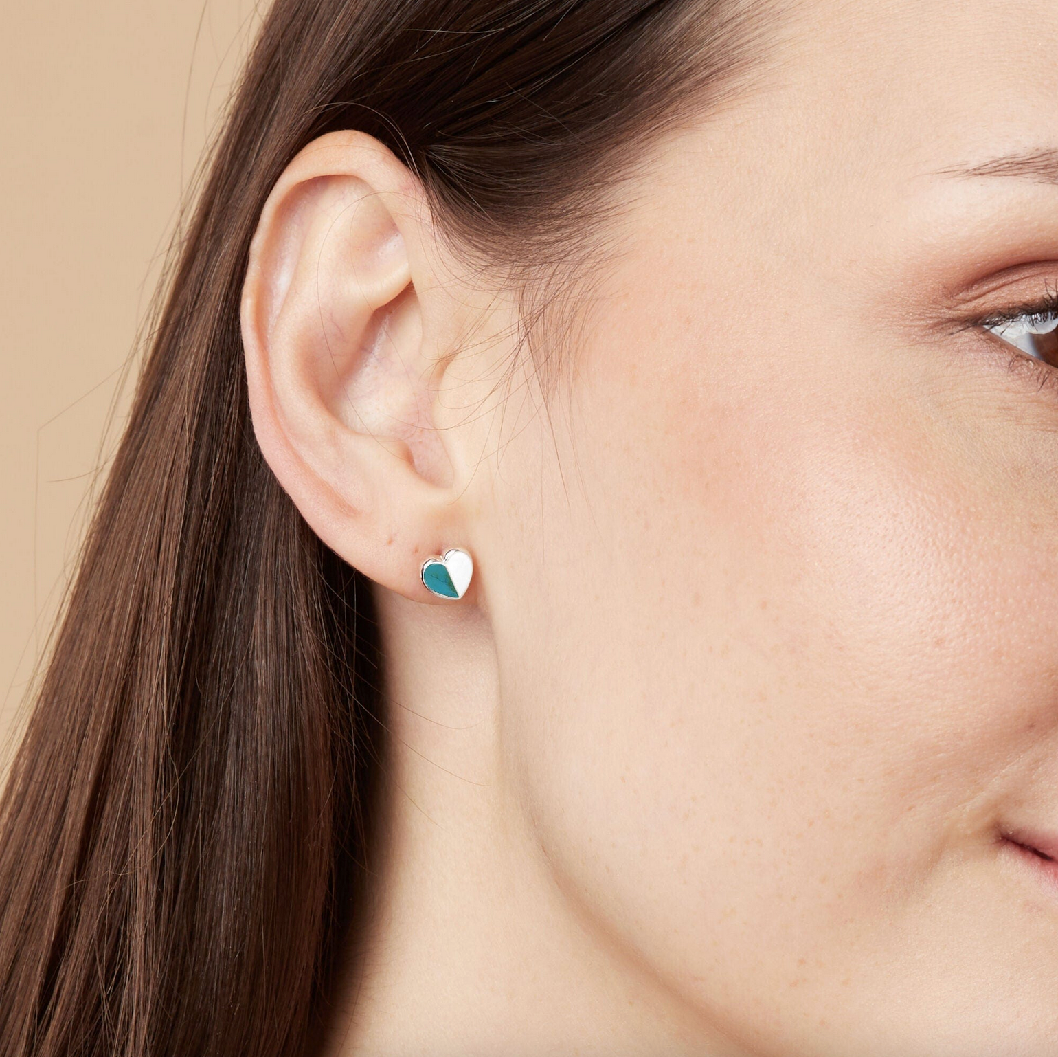 Boma Turquoise and Sterling Silver Belle Heart Stud Earrings