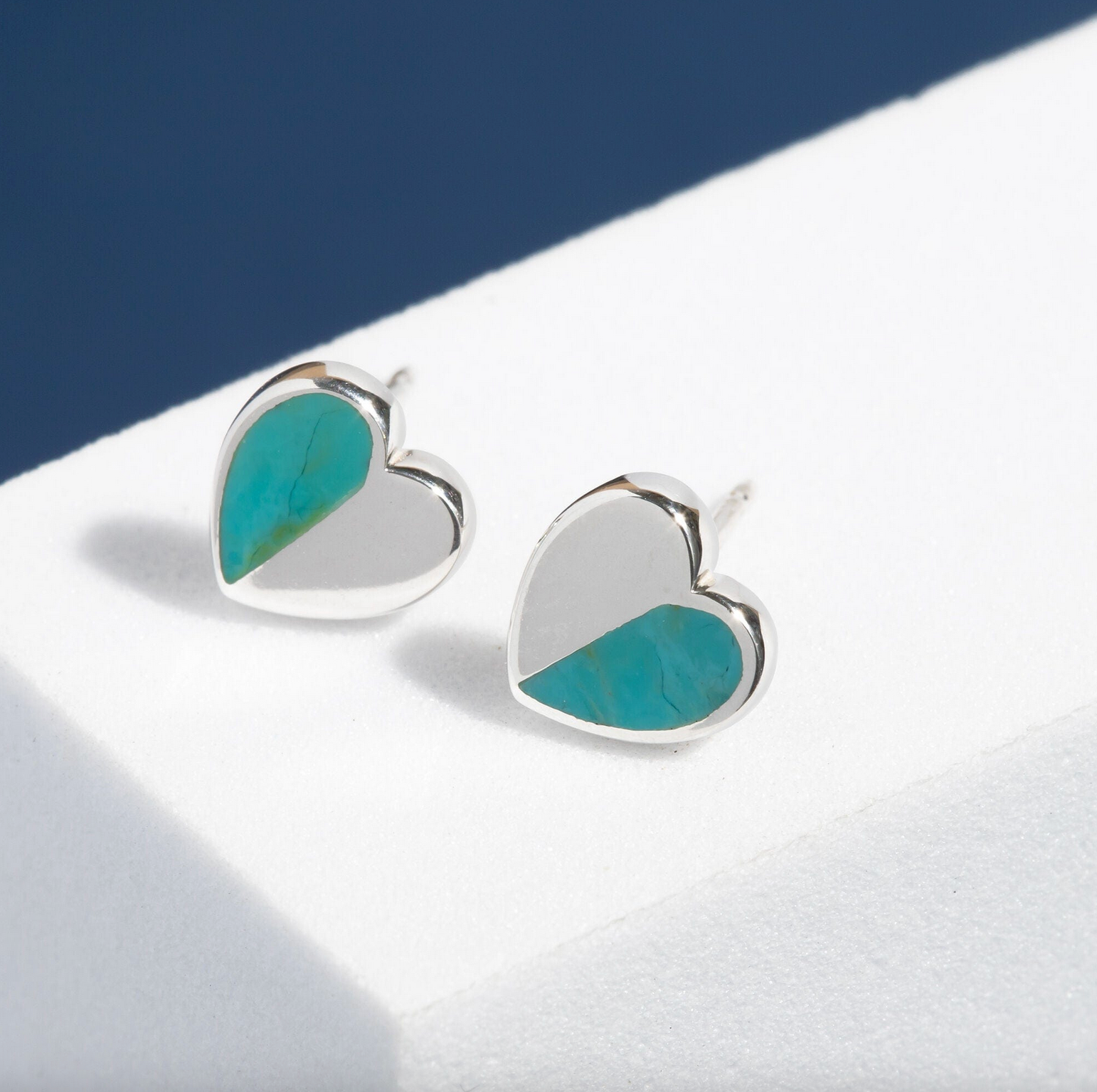 Boma Turquoise and Sterling Silver Belle Heart Stud Earrings
