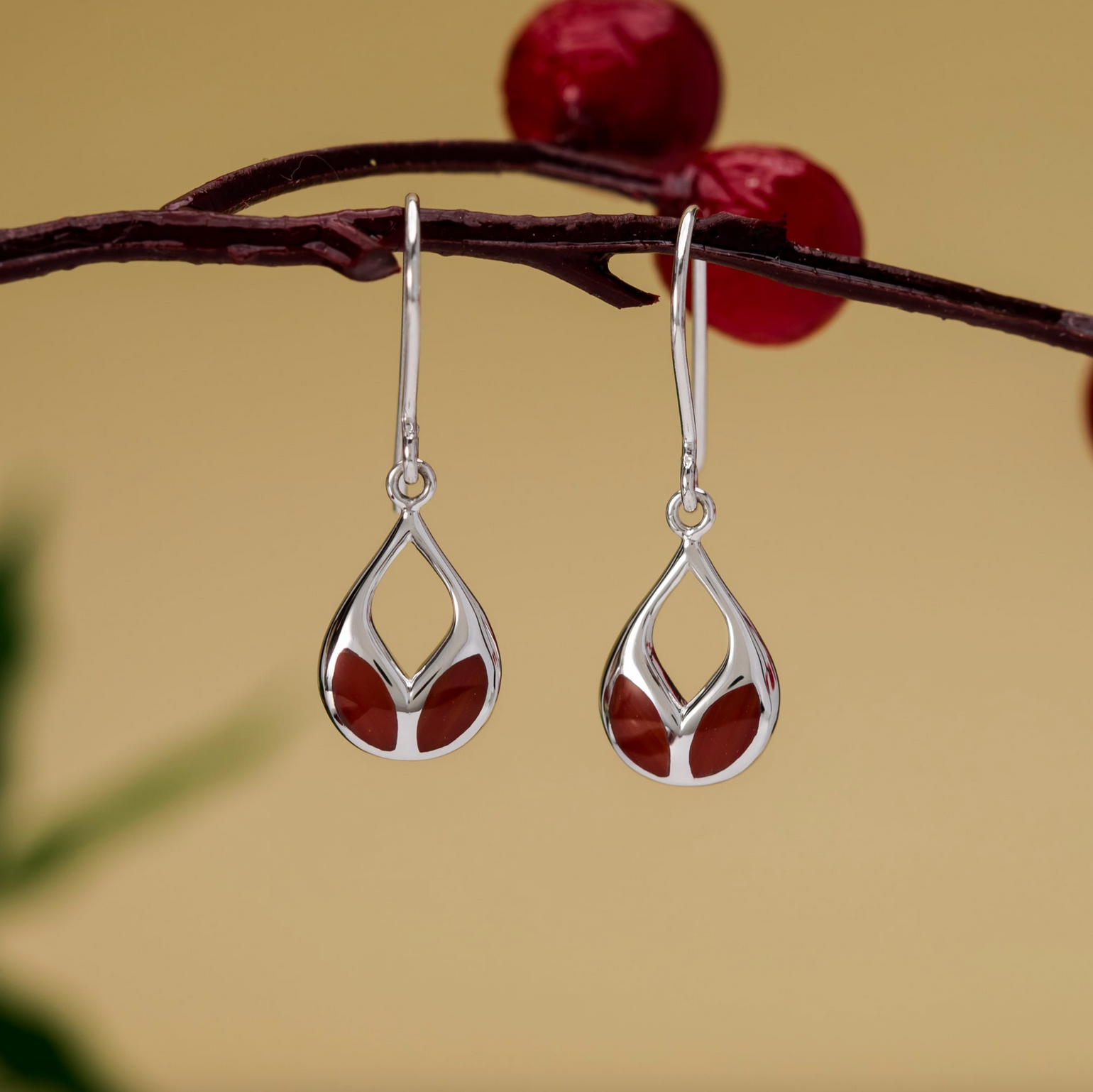 Boma Red Coral Leaf Petal Earrings