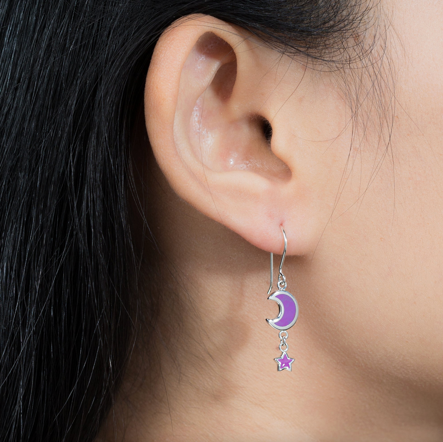 Boma Starlit Crescent Dangle Earrings with Purple Stone