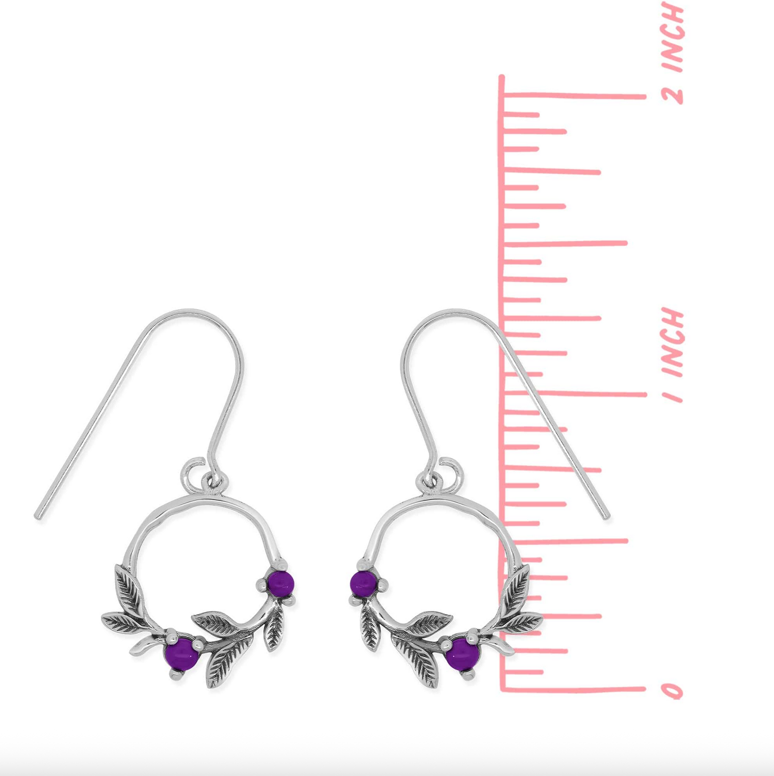 Boma Leaf Dangle Earrings with Purple Stone