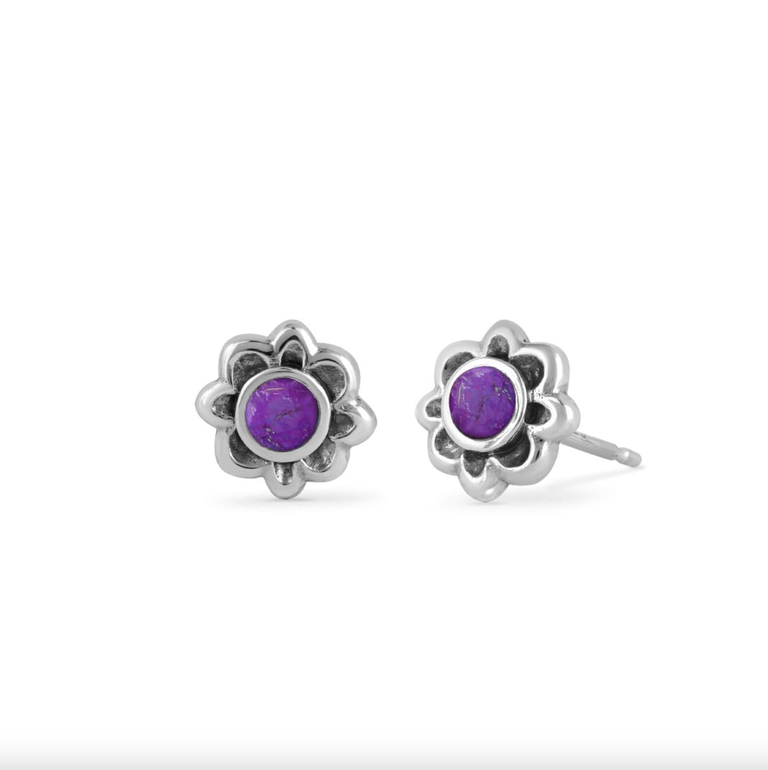 Boma Bohemian Flower Stone Studs With Purple Turquoise