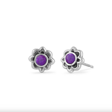 Boma Bohemian Purple Turquoise Flower Stud Earrings