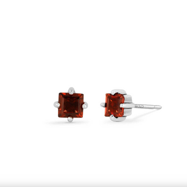 Boma Square Garnet Facets Stud Earrings