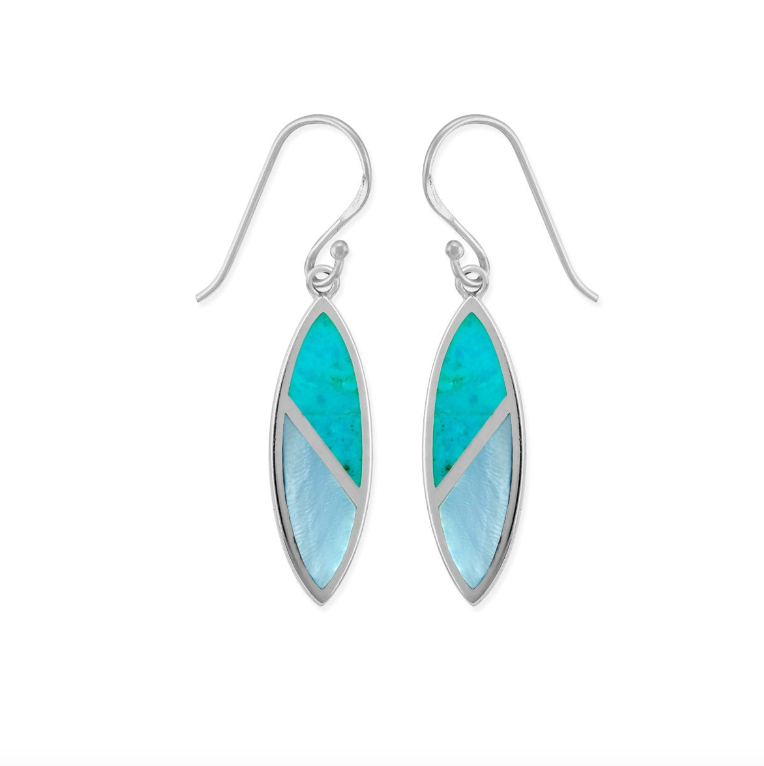 Boma Oval Dangle Earrings - Blue Turquoise and Blue Mother of Pearl