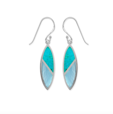 Boma Oval Dangle Earrings - Blue Turquoise and Blue Mother of Pearl