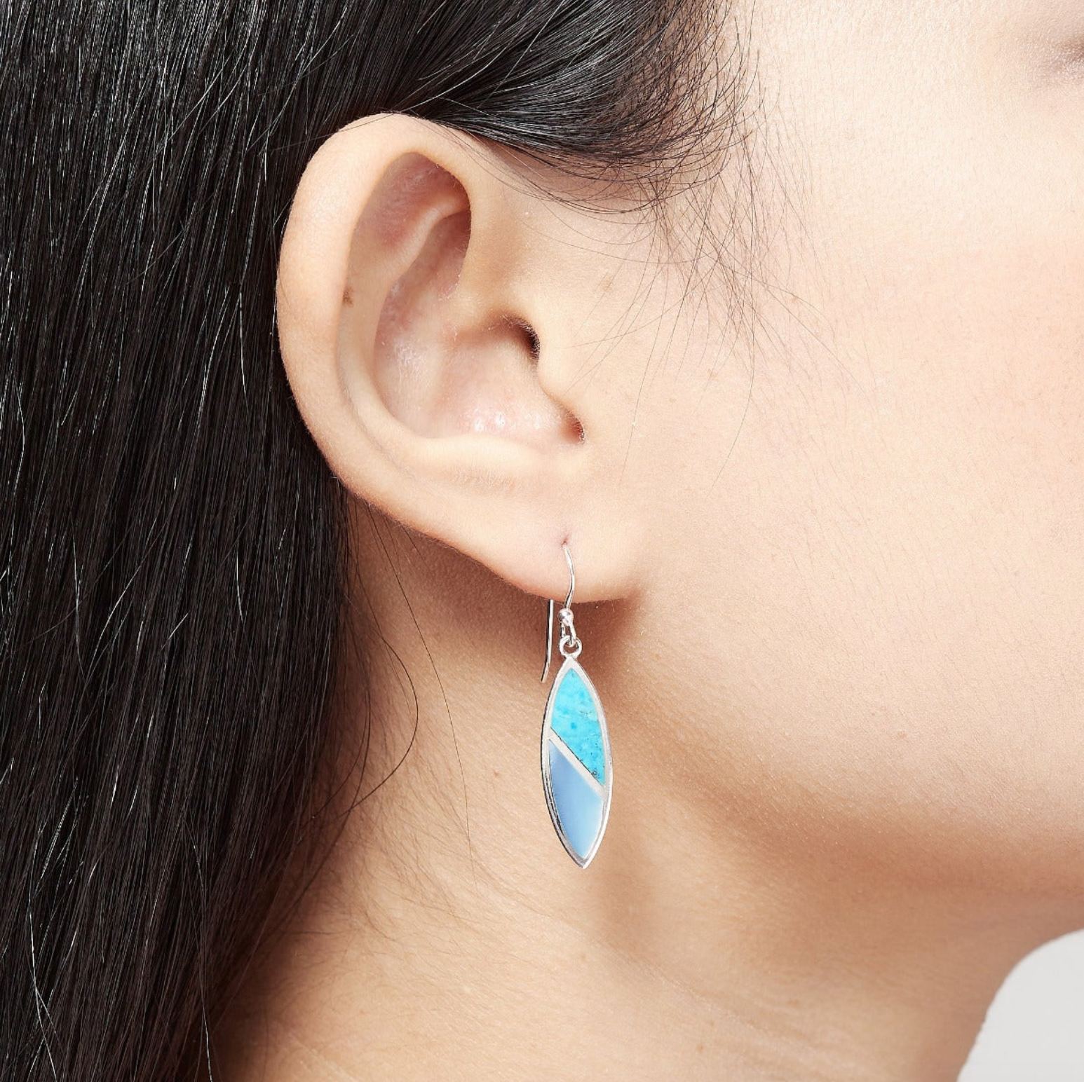 Boma Oval Dangle Earrings - Blue Turquoise and Blue Mother of Pearl
