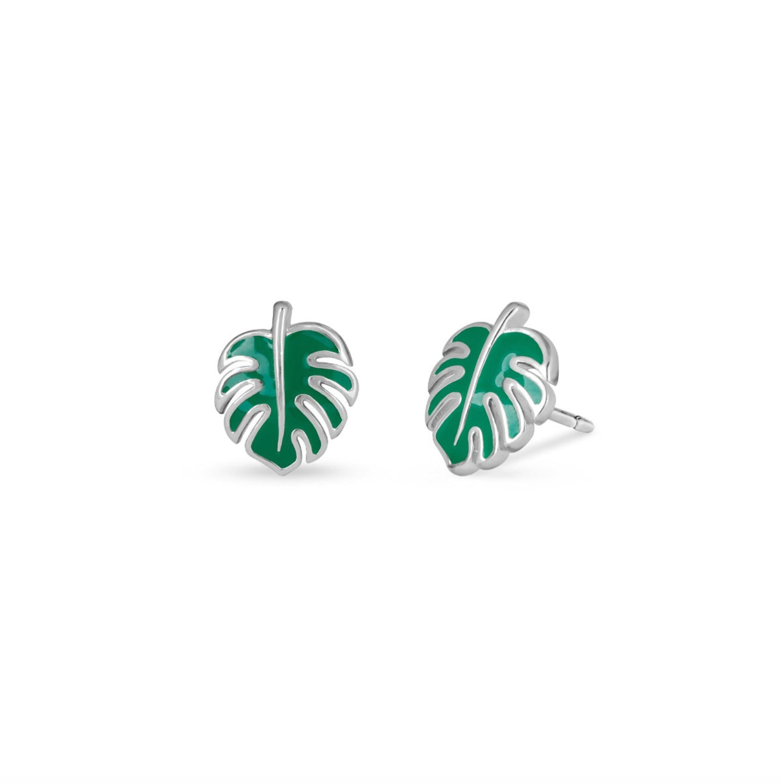 Boma Monstera Leaf Studs with Green