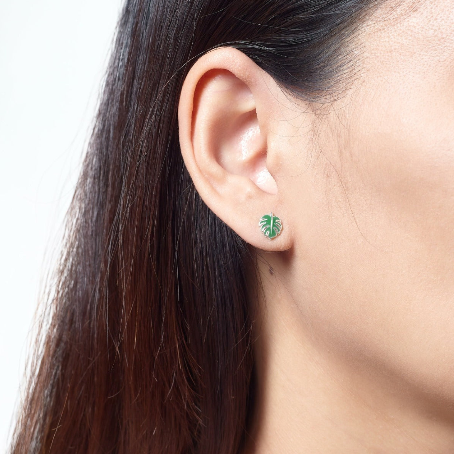 Boma Monstera Leaf Studs with Green