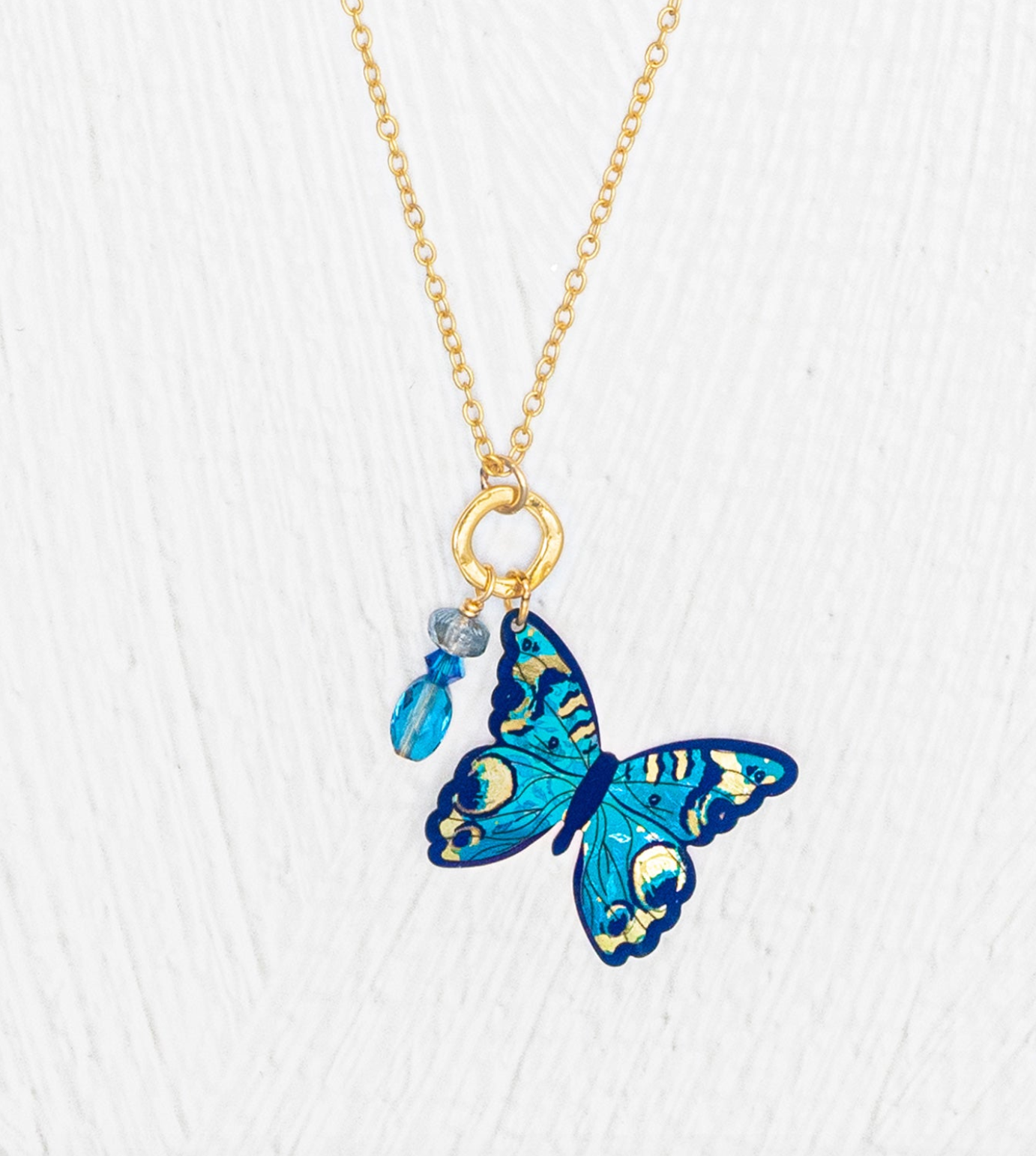 HOLL YASHI Mariposa Butterfly Charm Pendant - Blue Radiance