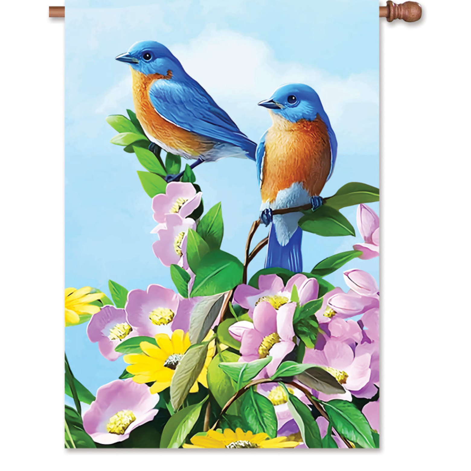 PRMR House Flag - Floral Bluebirds