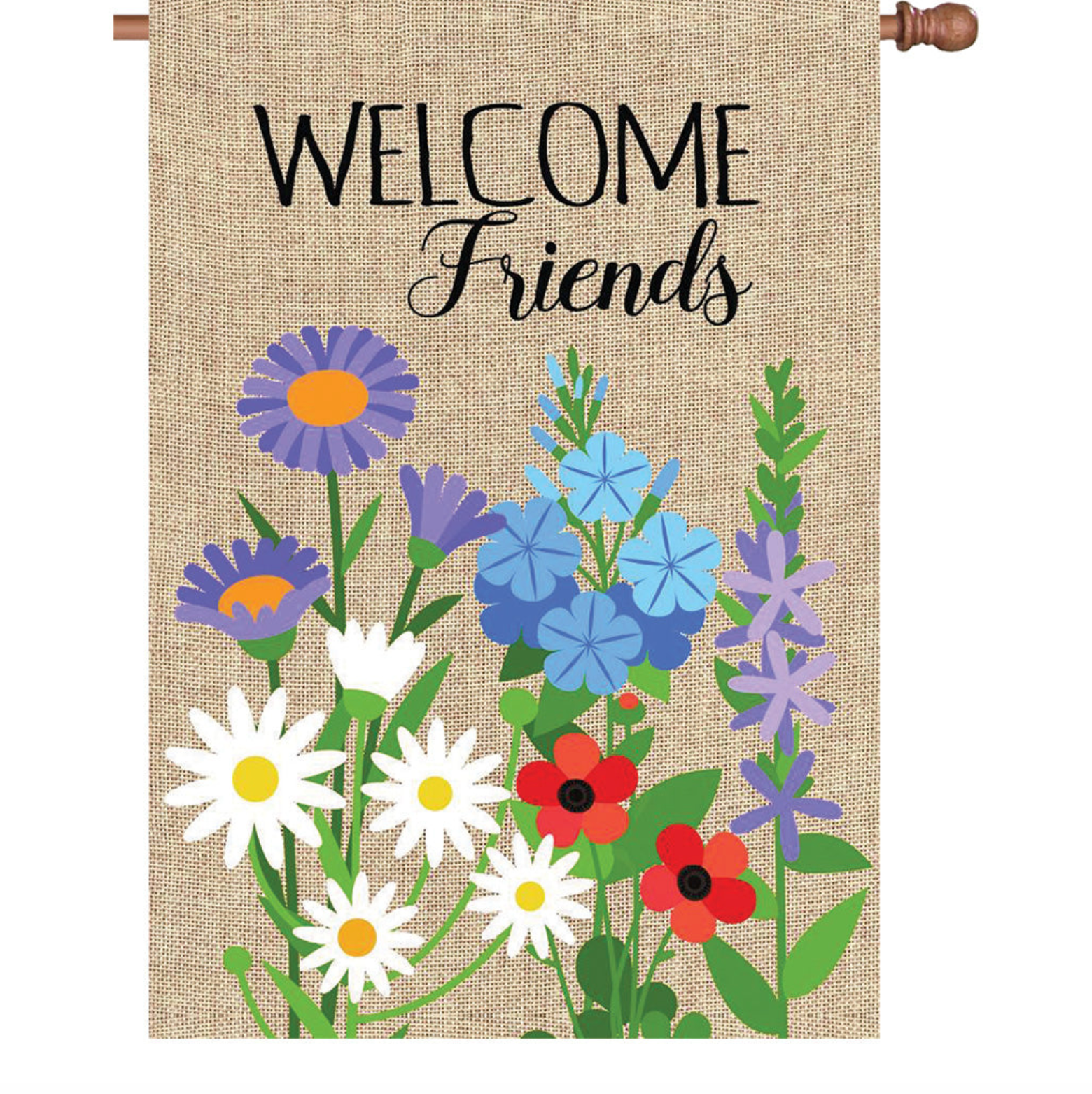 Welcome Friends Flowers House Flag
