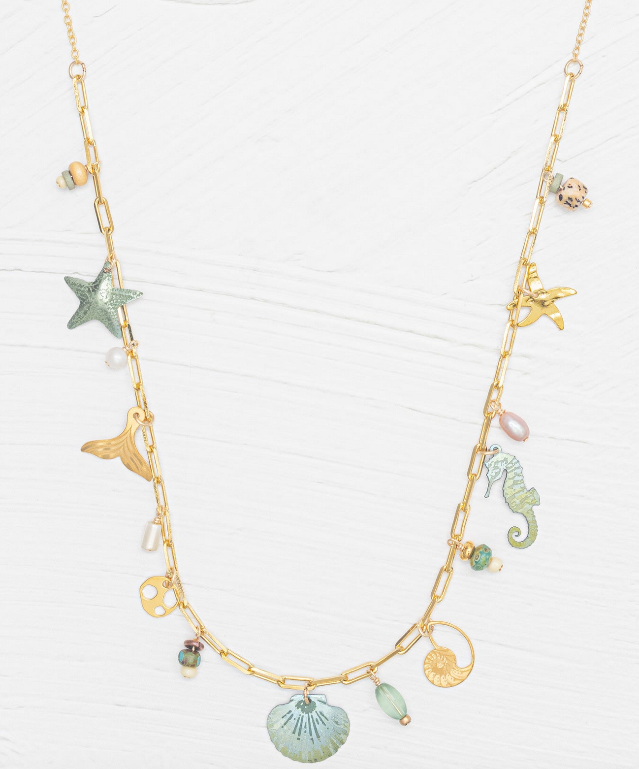 Holly Yashi Sea Treasure Charm Necklace - Sage and Gold