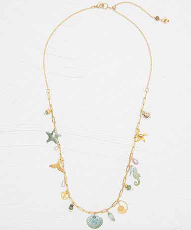 Holly Yashi Sea Treasure Charm Necklace - Sage and Gold