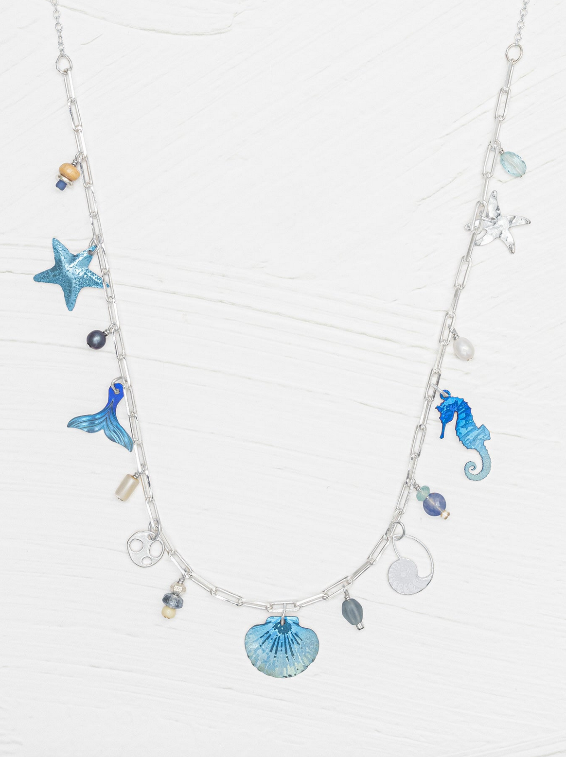 Holly Yashi Sea Treasure Charm Necklace - Shore Blue and Silver