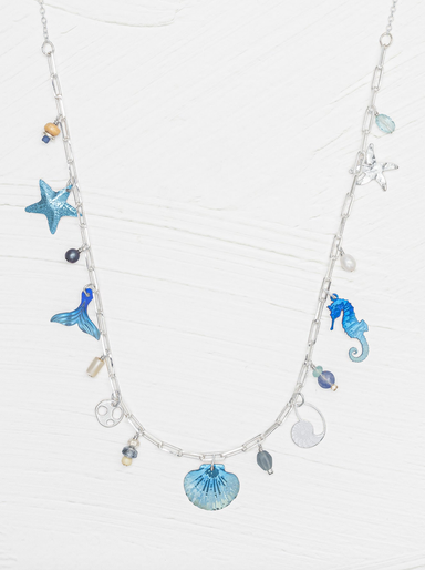 Holly Yashi Sea Treasure Charm Necklace - Shore Blue and Silver