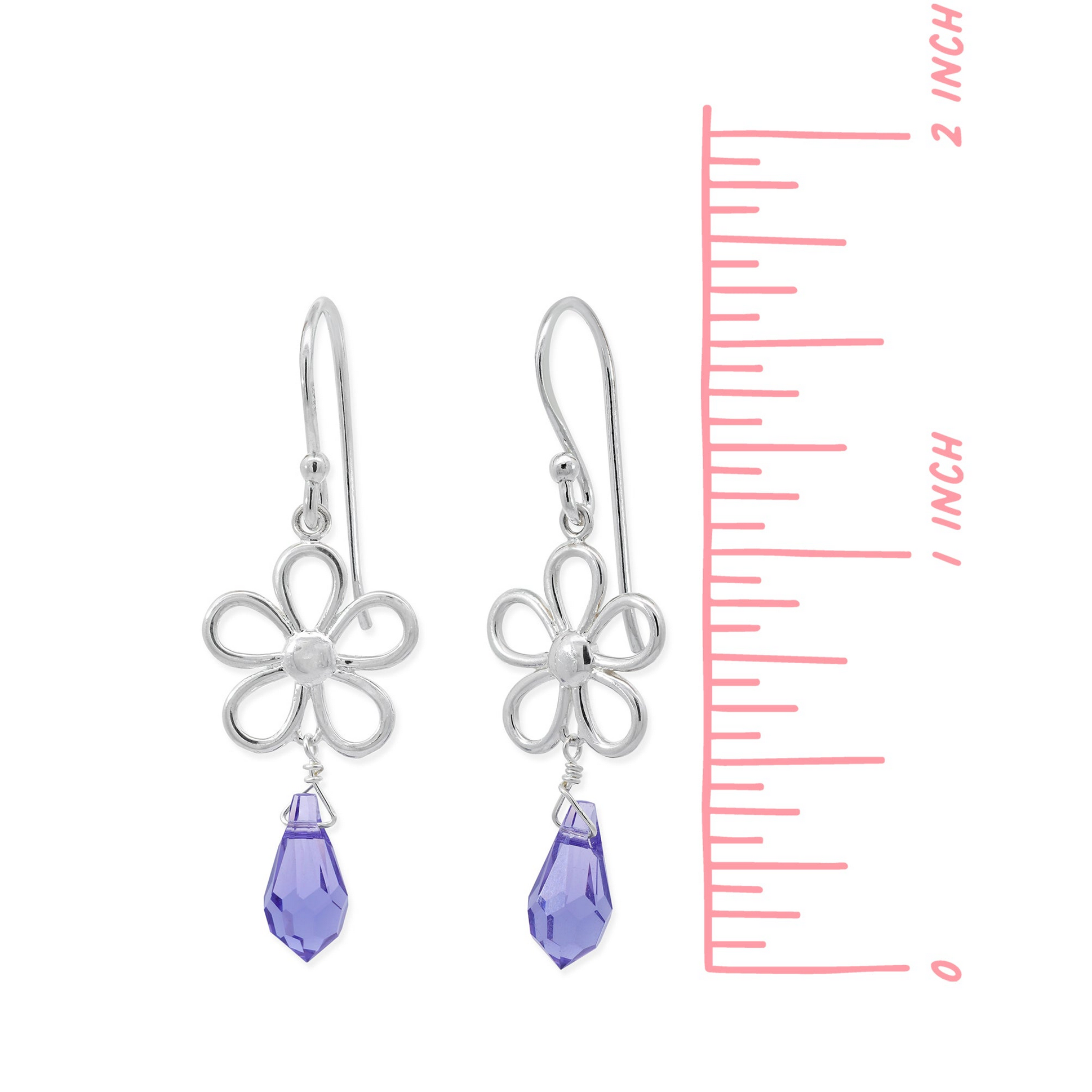 Boma Outline Daisy Earrings with Lavender Cubic Zirconia Drop