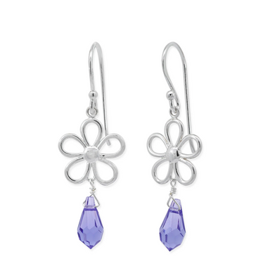 Boma Outline Daisy Earrings with Lavender Cubic Zirconia Drop