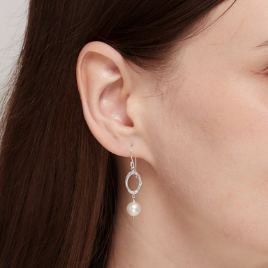 Boma Hammered Oval Earrings with Pearl Drop