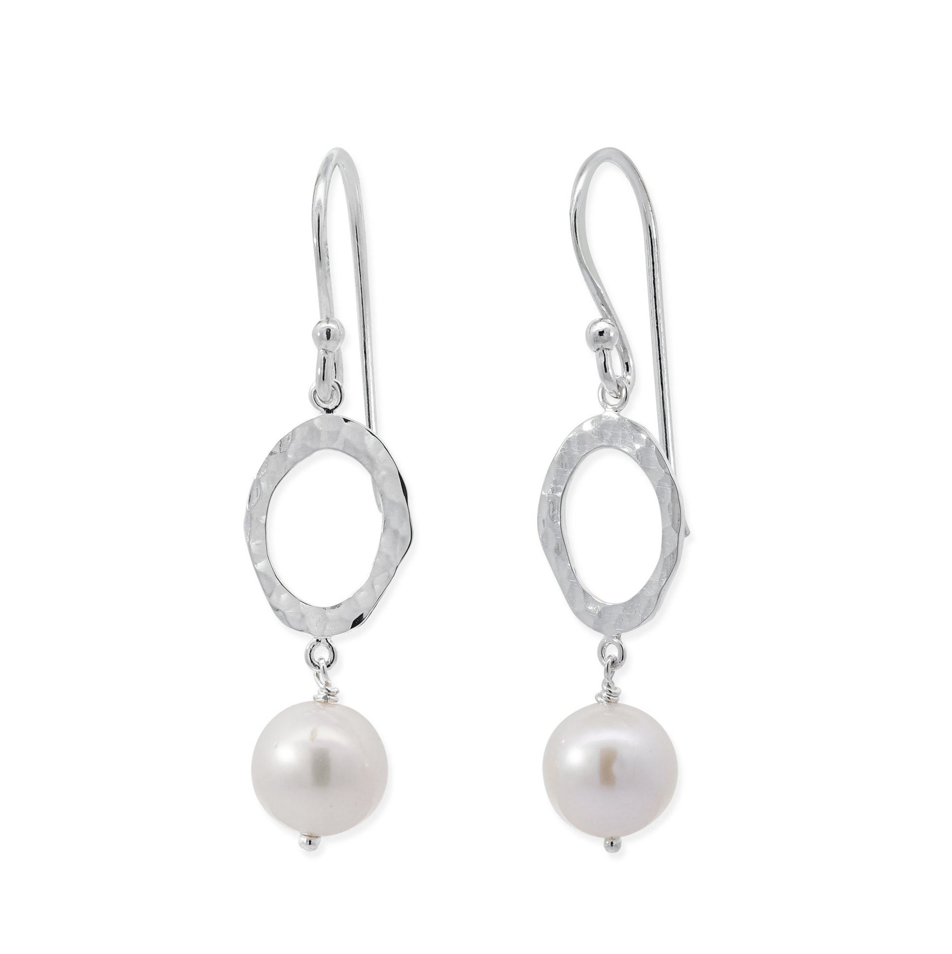 Boma Hammered Oval Earrings with Pearl Drop
