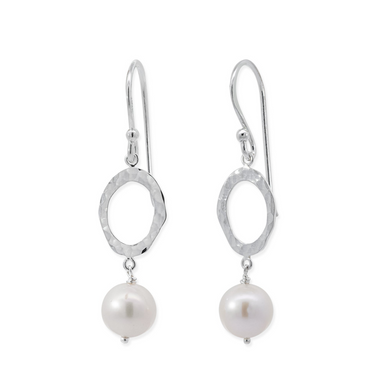 Boma Hammered Oval Earrings with Pearl Drop