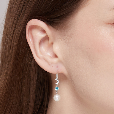 Boma Luna Pearl Drop Earrings with Blue Topaz Cubic Zirconia