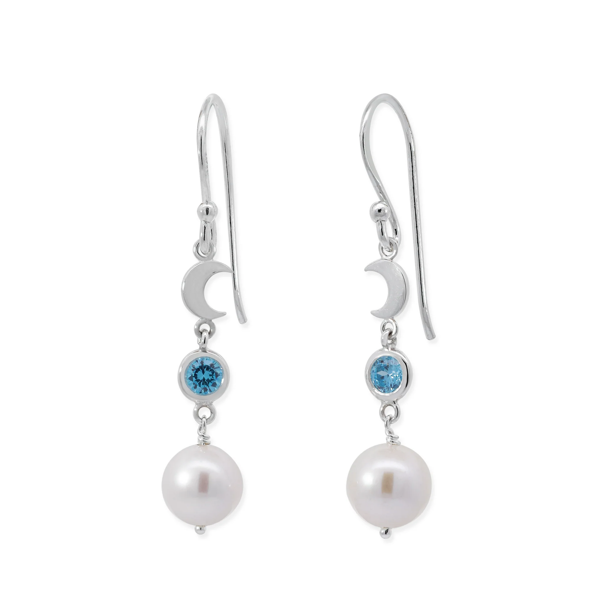 Boma Luna Pearl Drop Earrings with Blue Topaz Cubic Zirconia
