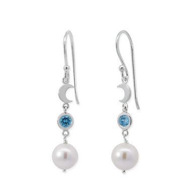 Boma Luna Pearl Drop Earrings with Blue Topaz Cubic Zirconia