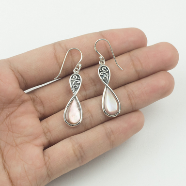 Boma Boho Teardrop Earrings with Pink Bronze Mother of Pearl