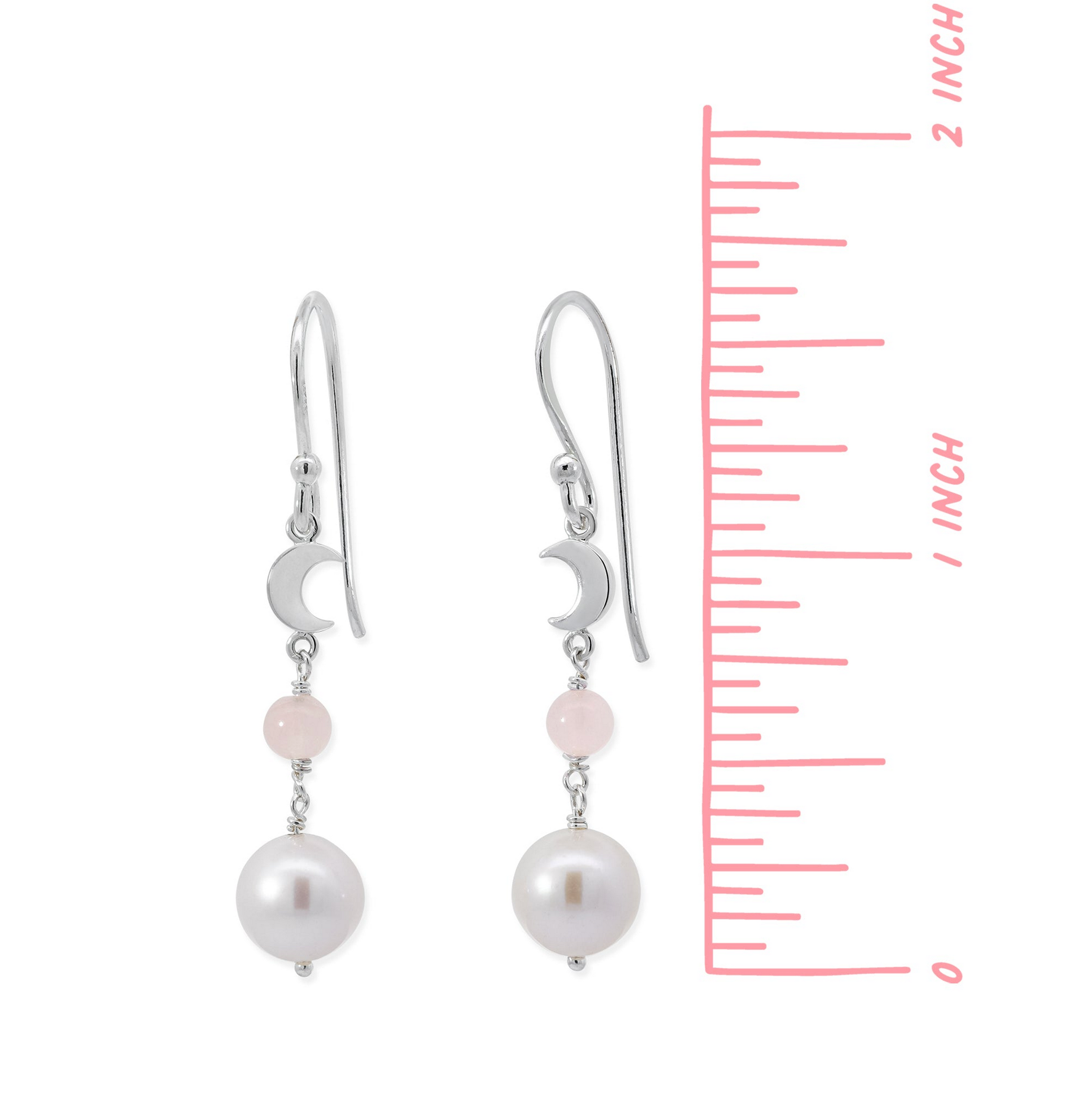 Boma Luna Pearl Drop Earrings with Rose Quartz