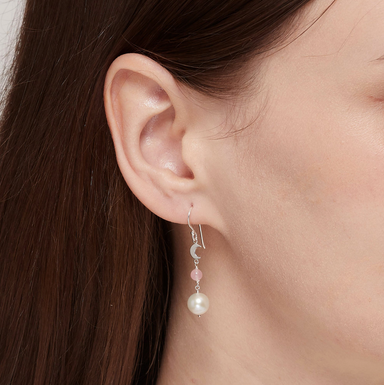 Boma Luna Pearl Drop Earrings with Rose Quartz