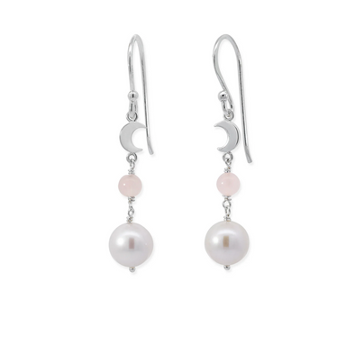 Boma Luna Pearl Drop Earrings with Rose Quartz