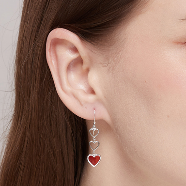 Boma Triple Heart Dangle Earrings - Red Coral
