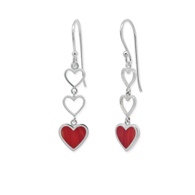 Boma Triple Heart Dangle Earrings - Red Coral