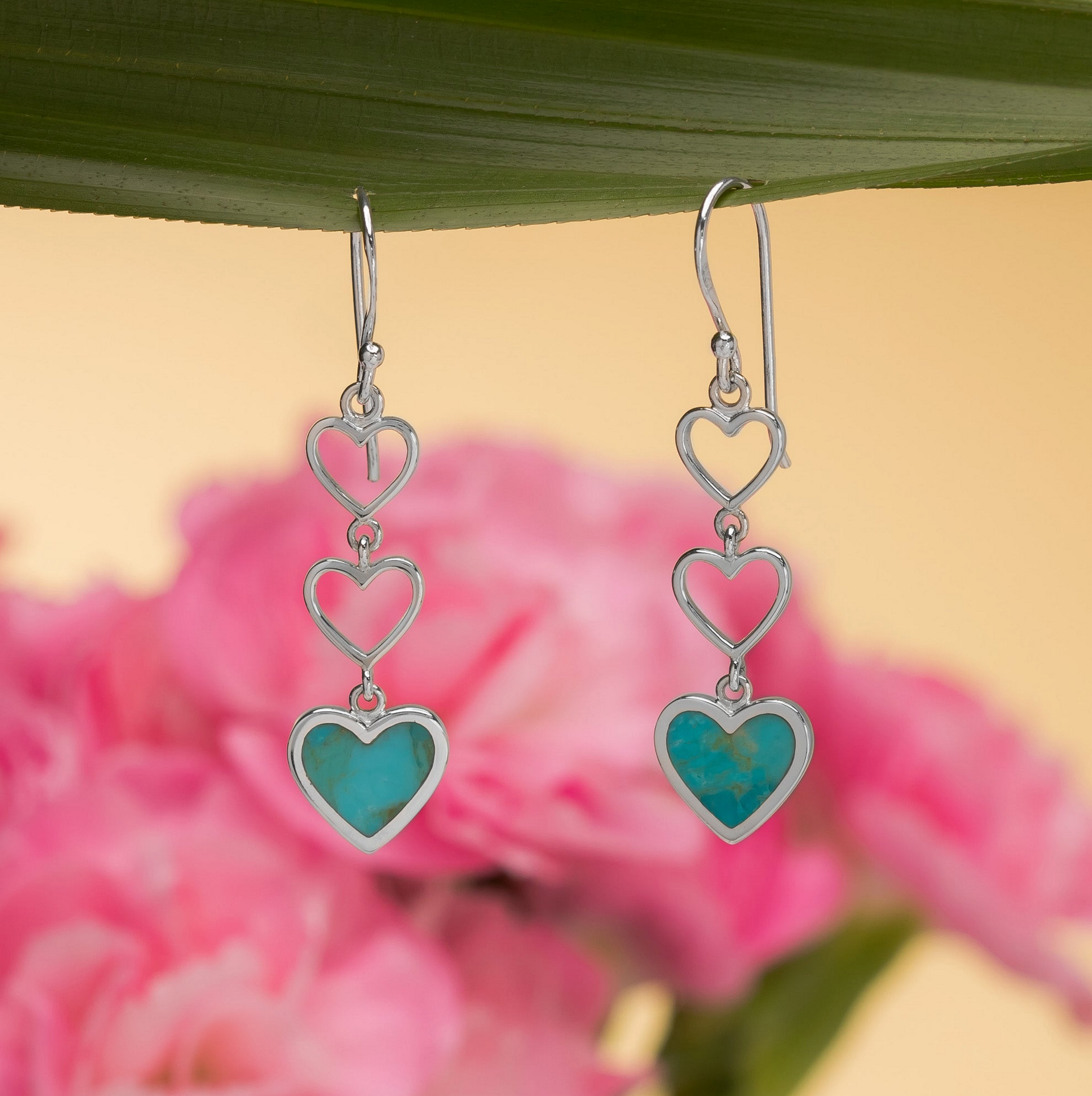 Boma Triple Heart Dangle Earrings - Turquoise
