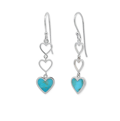 Boma Triple Heart Dangle Earrings - Turquoise