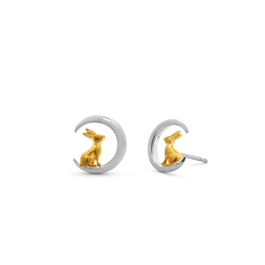 Boma Golden Rabbit on Silver Moon Post Earrings