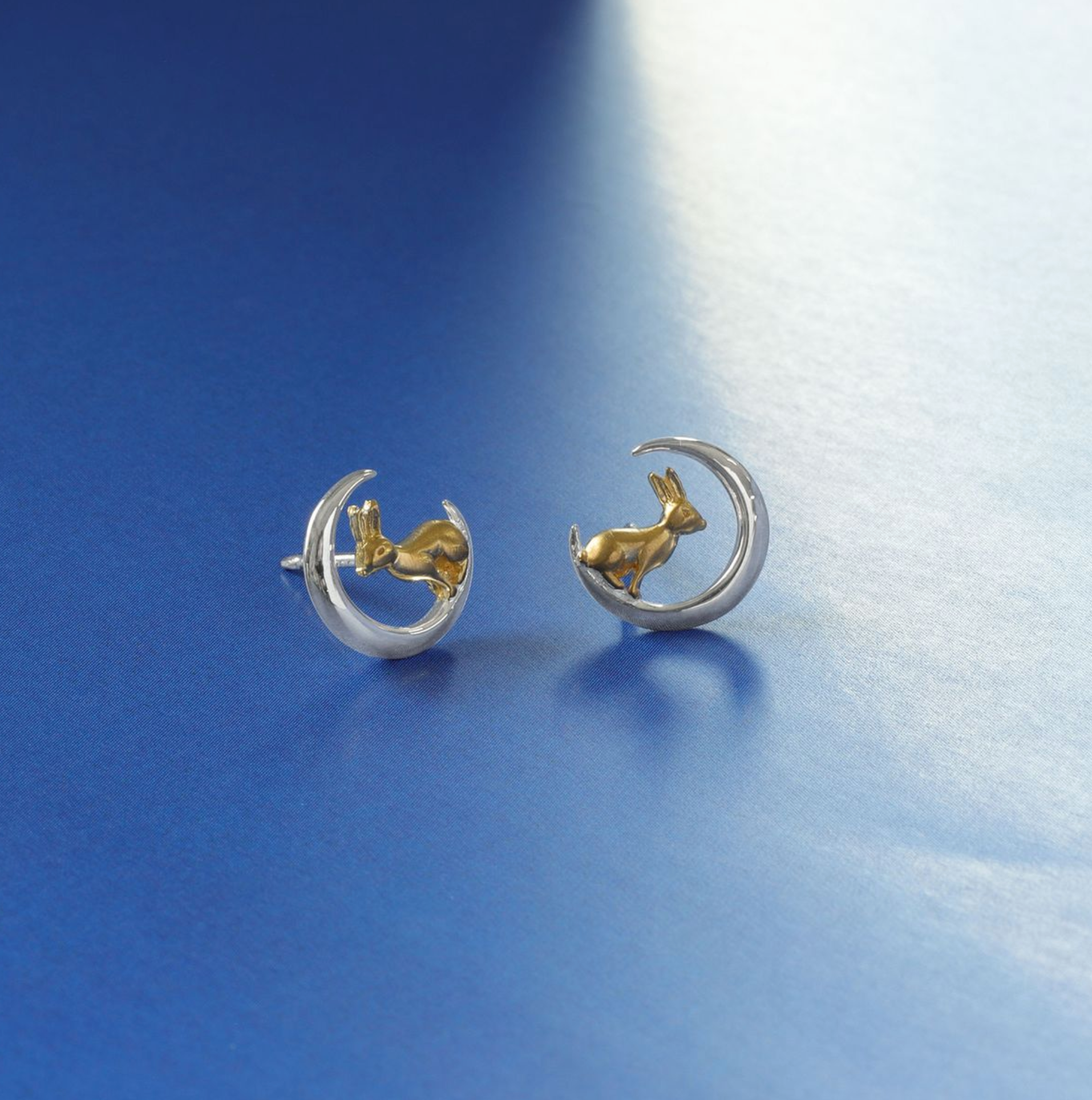Boma Golden Rabbit on Silver Moon Post Earrings