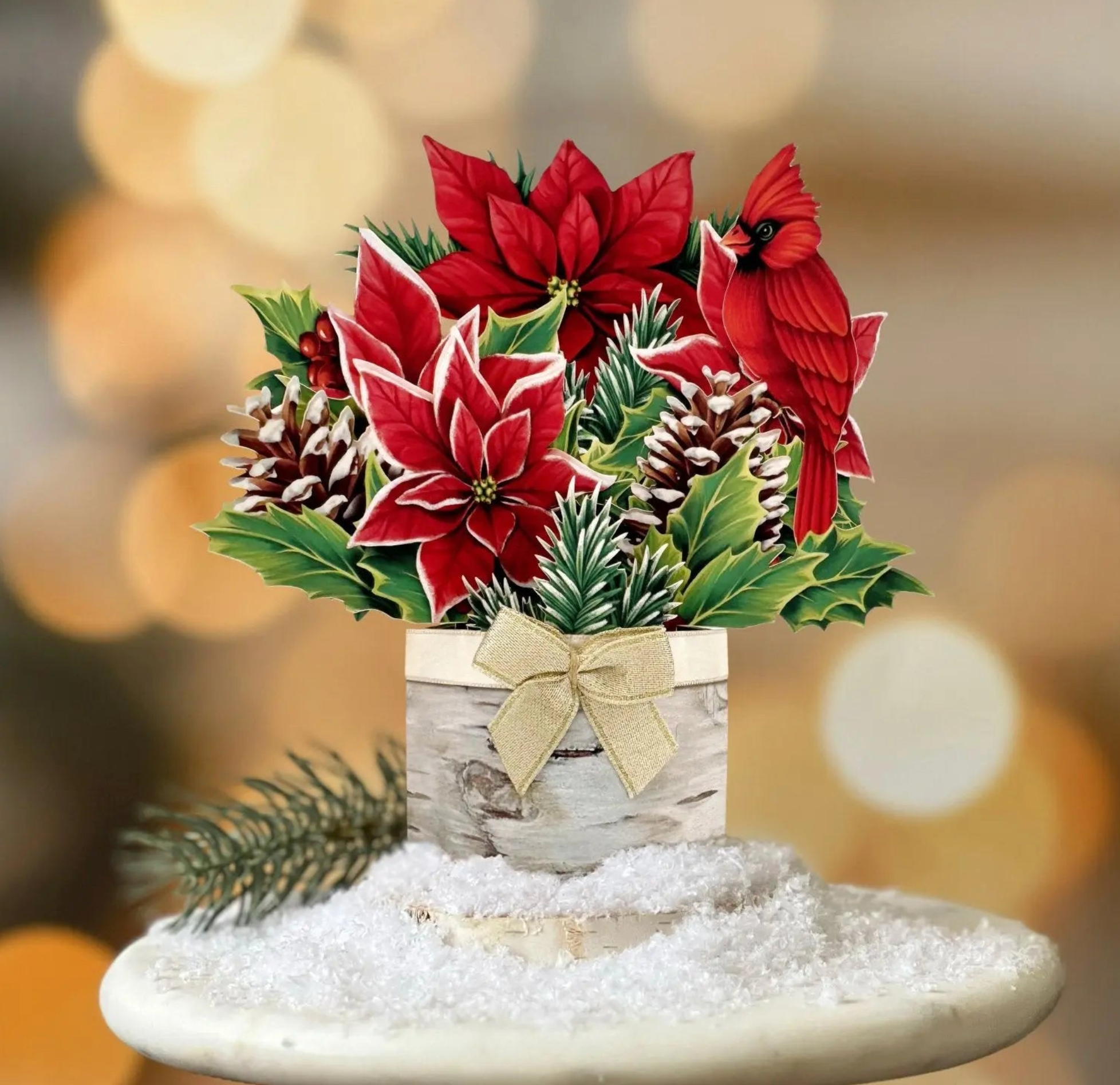 Birch Poinsettia Mini Pop Up Greeting Card