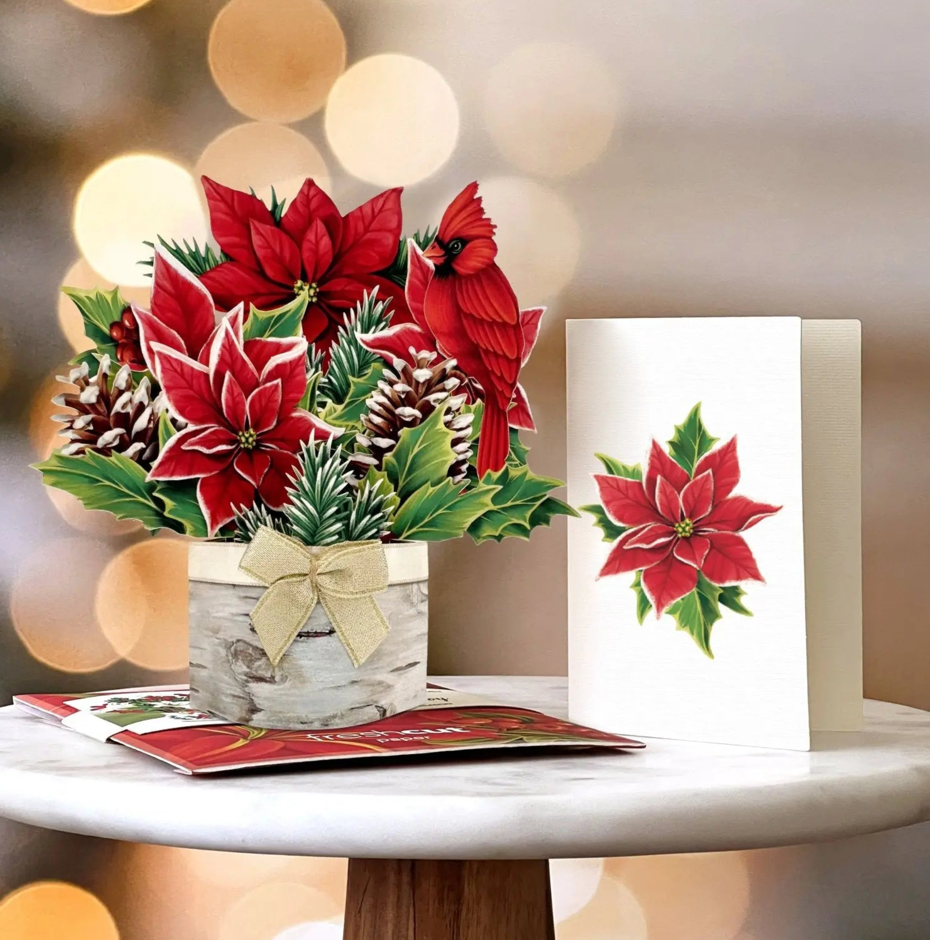 Birch Poinsettia Mini Pop Up Greeting Card