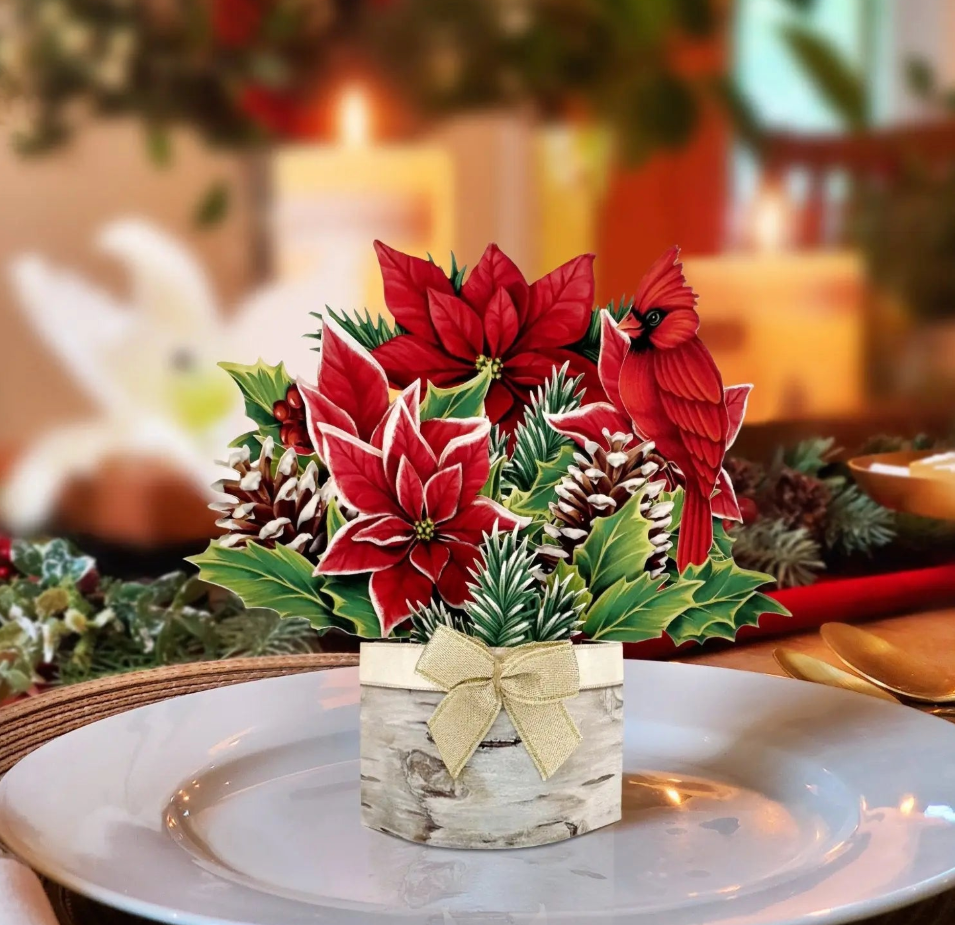 Birch Poinsettia Mini Pop Up Greeting Card