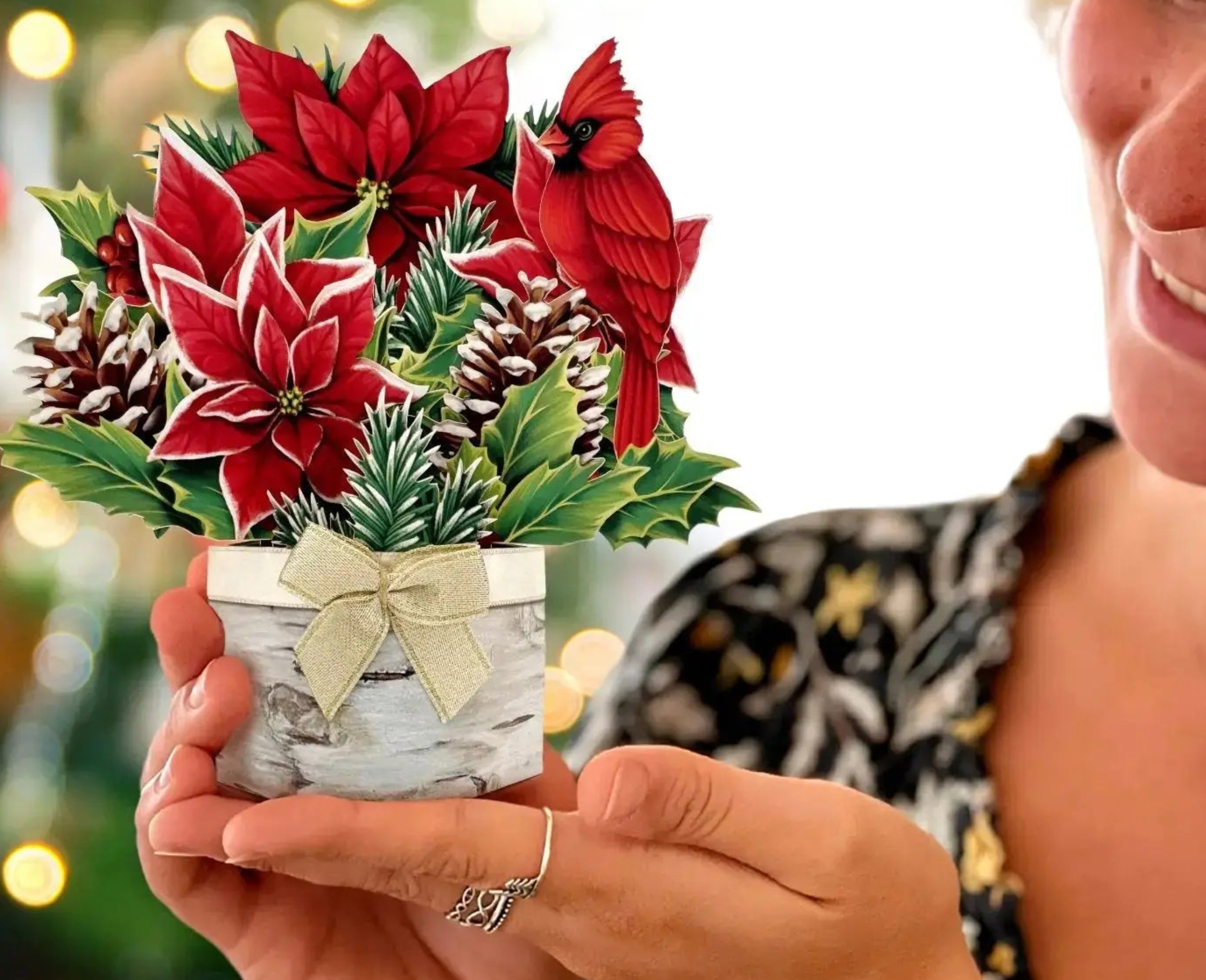 Birch Poinsettia Mini Pop Up Greeting Card