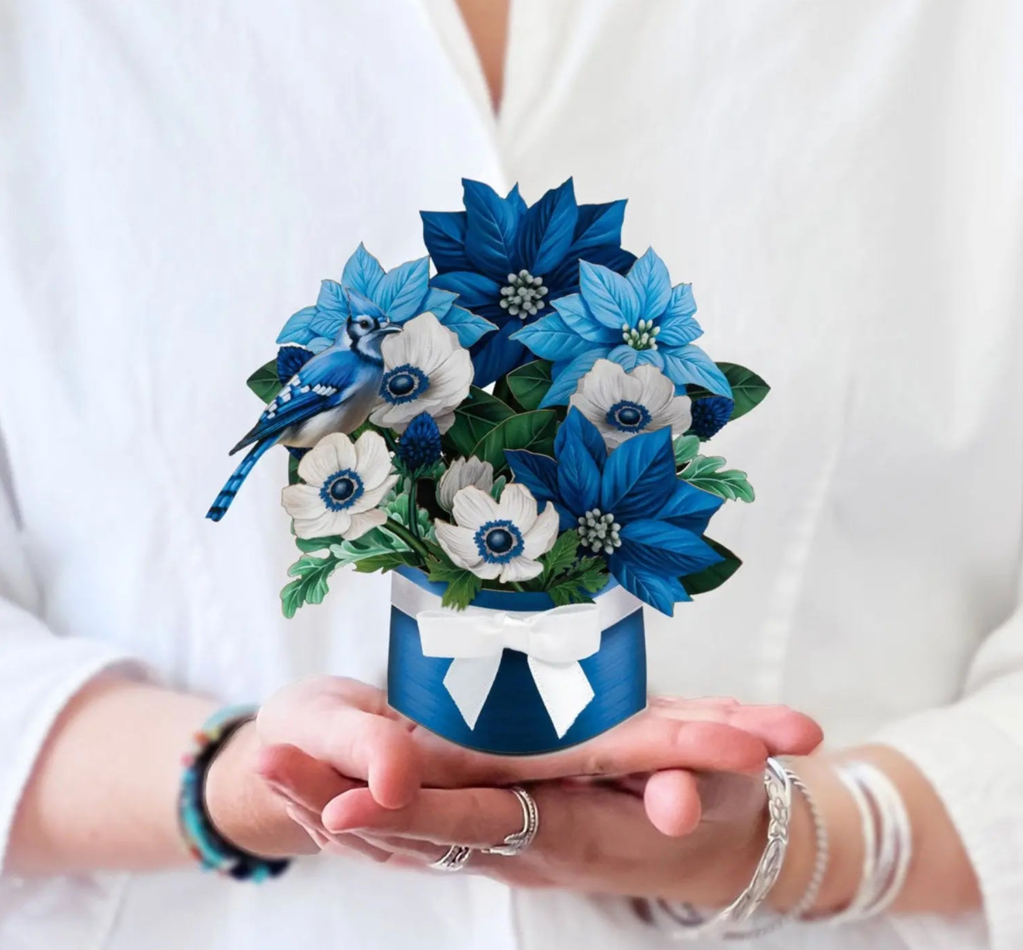 Blue Poinsettia Mini Pop Up Greeting Card