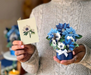 Blue Poinsettia Mini Pop Up Greeting Card