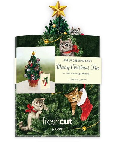 Meowy Christmas Tree Mini Pop Up Greeting Card