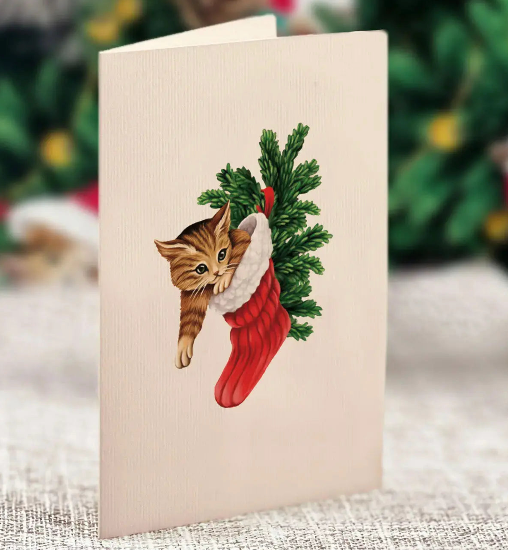 Meowy Christmas Tree Mini Pop Up Greeting Card