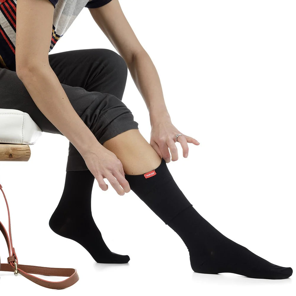 VIM & VIGR Solid Black Cotton Compression Socks - 15-20 mmHg