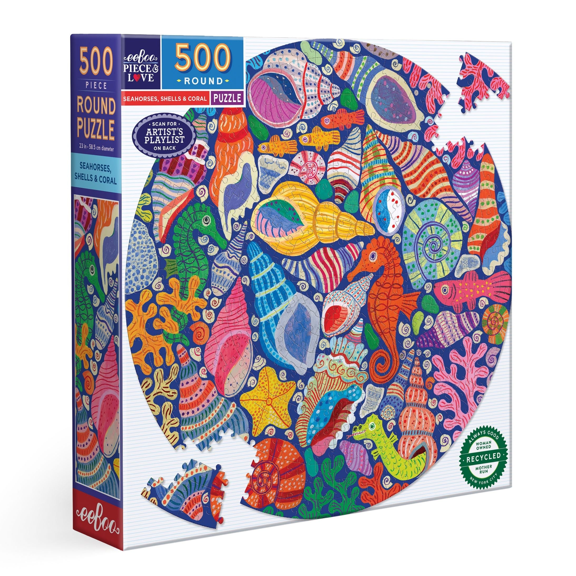eeBoo Seahorses, Shells & Coral 500 Piece Round Puzzle